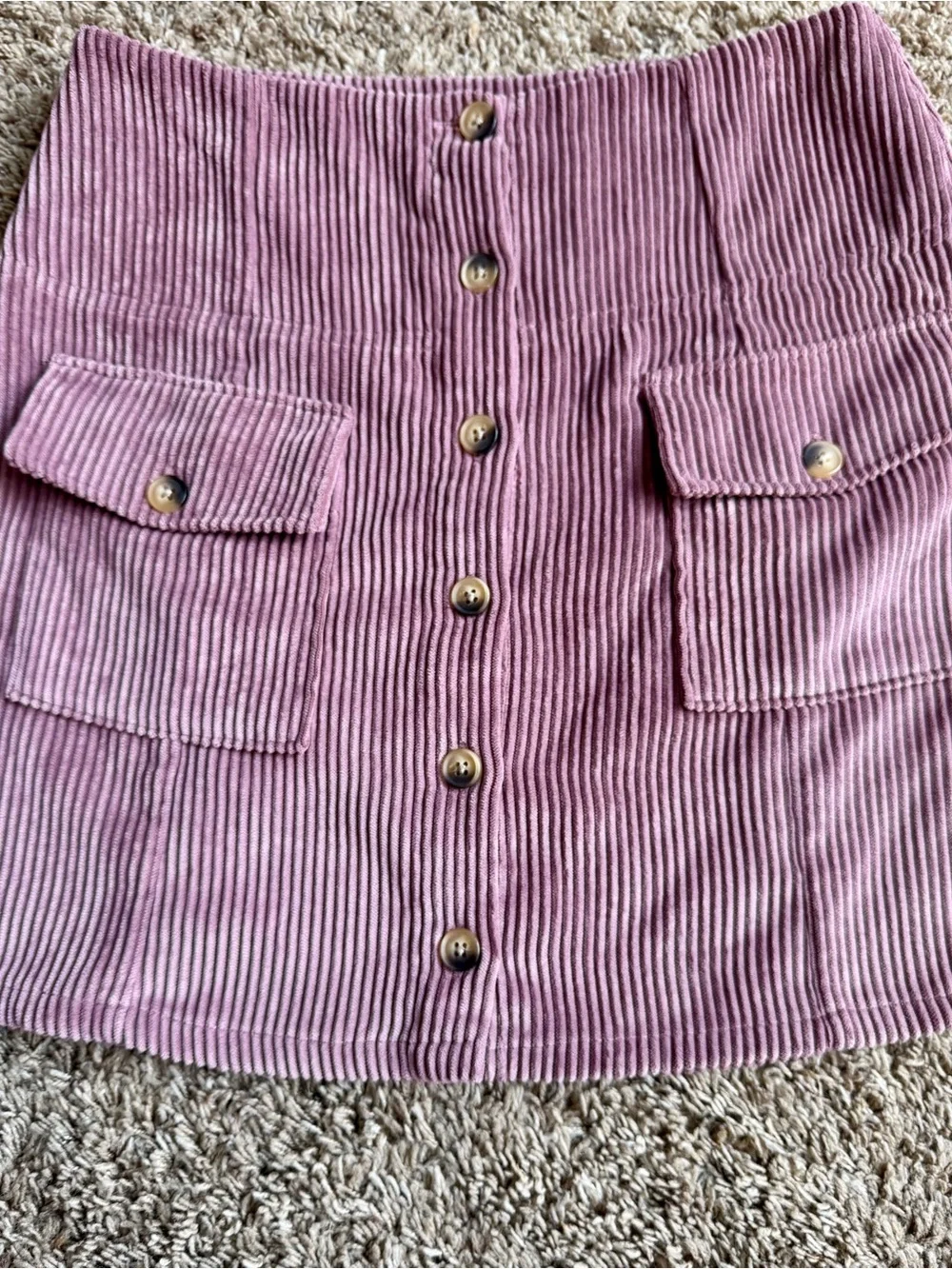 Altar'd State Dusty Pink Corduroy Button-Front Mini Skirt